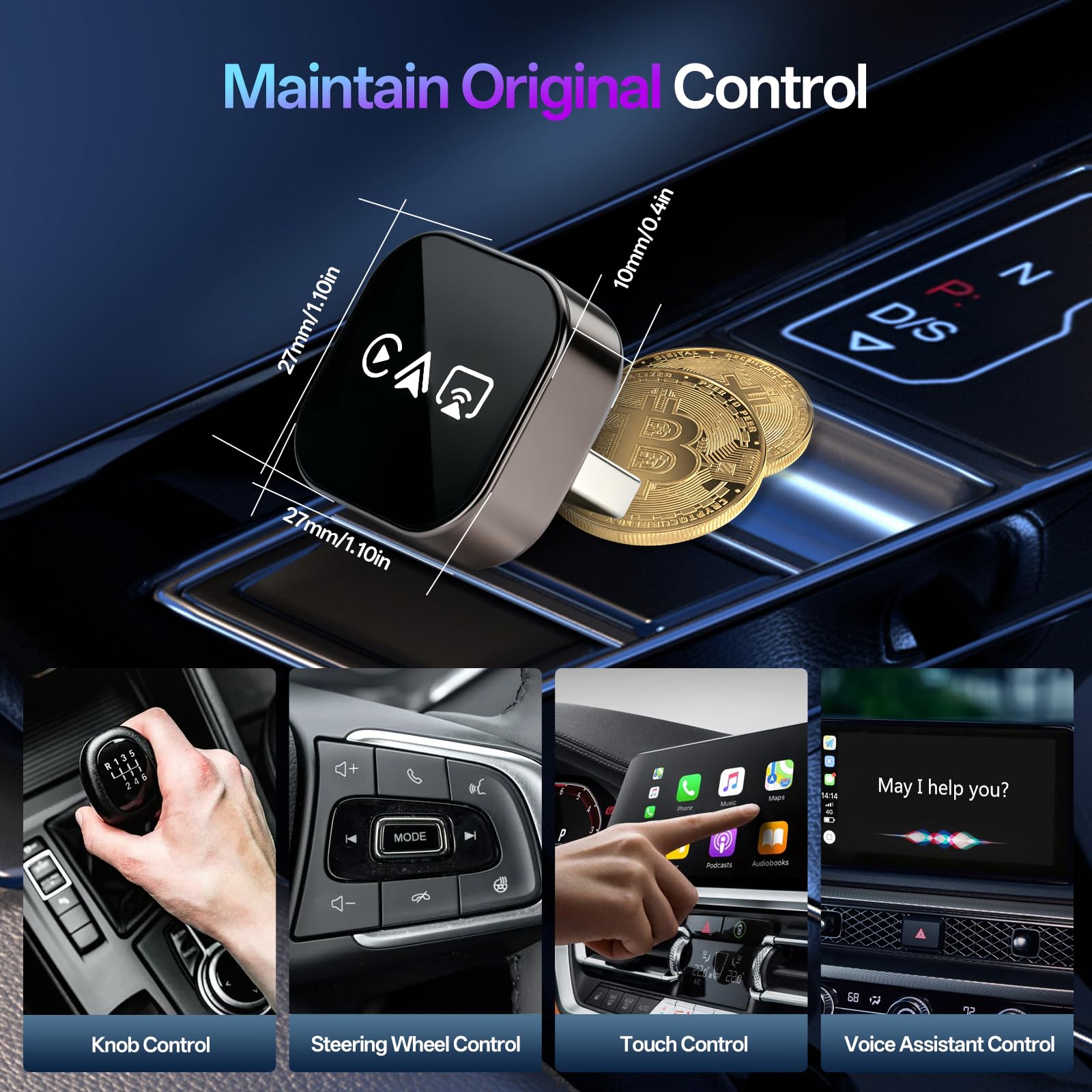 2026 4-in-1 Wireless CarPlay Adapter – Kabelgebunden zu Kabellos für CarPlay & Android Auto, 2.4+5.8GHz Dualband WiFi, mit MirrorLink & AirPlay Spiegelung, kompatibel für iPhone & Android, Schwarzweiß