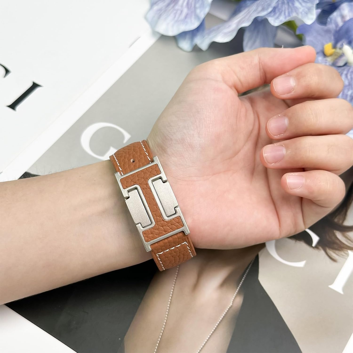 Leather Magnetic Strap Compatible with Galaxy Samsung Watch 7 6 5 4 FE 40mm 44mm, Watch 6/4 Classic 42mm 46mm, 5 Pro 45mm, Slim 20mm Top Grain Leather Band for Women - Image 8