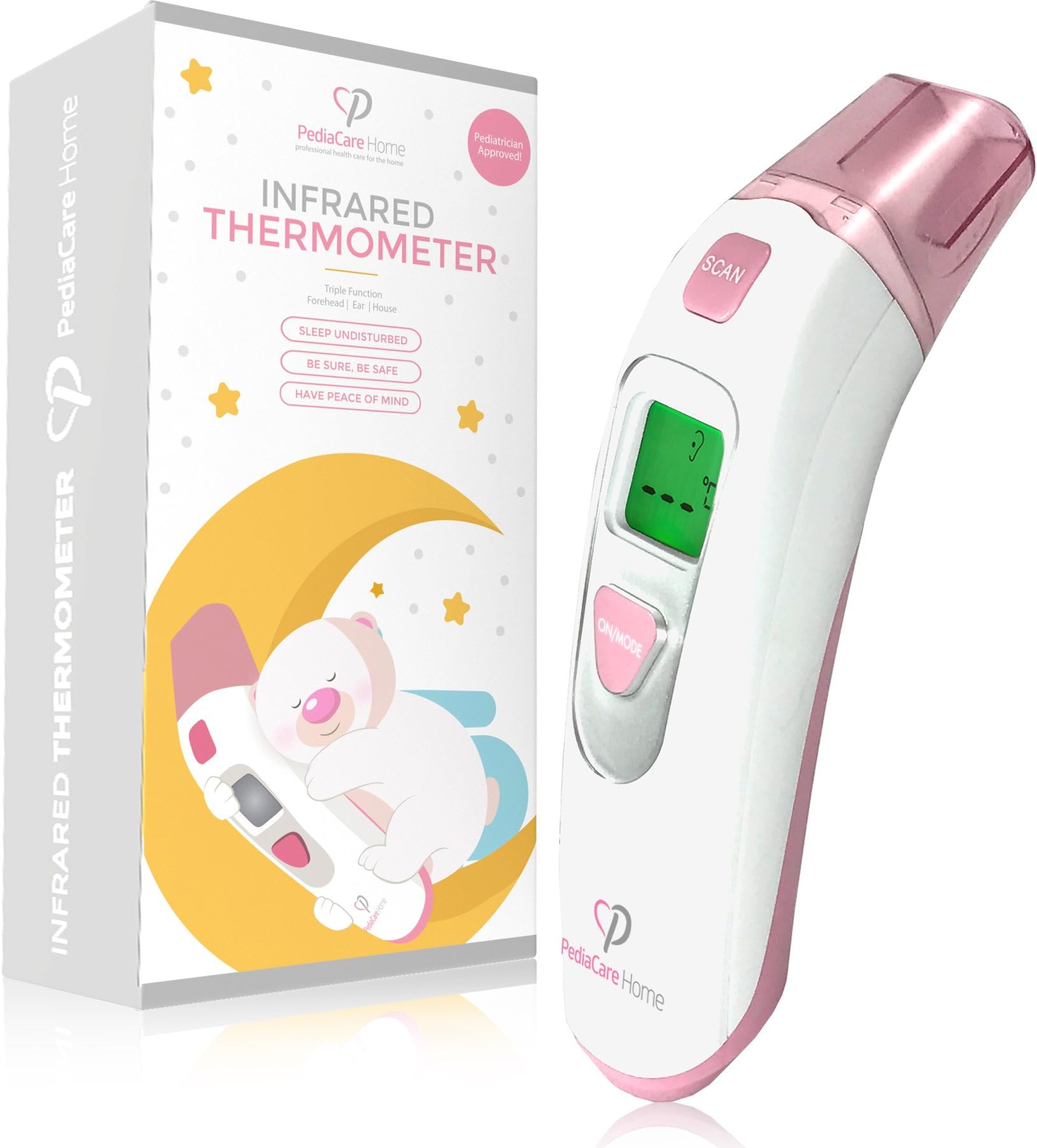 Ear Thermometer and Forehead Thermometer for Baby (3-in-1), Accurate Non-Contact Thermometer by PediaCare Home | Medical Thermometer That is Proven Accurate, Fast, Safe & Pediatrician approved for Your Peace of Mind | Digital Temperature via Latest Infrared Technology to Scan for Fever in Cute Pink with Free Gift Box