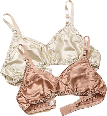 2Pack Ultra-Thin 100% Mulberry Silk Bra Underwear For Women Double Sided Satin Triangle Bralette Soft Cup Daily Bra Top Color B, Size 34/75AB