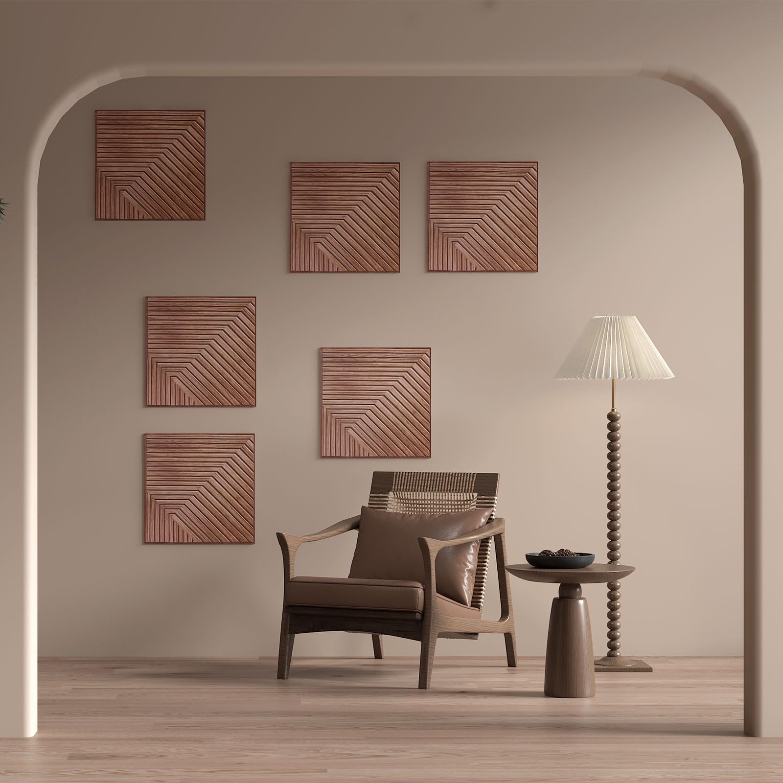 Lot de 10 Panneaux Muraux 3D, Autocollants, Aspect Bois, pour Décoration Murale Intérieure, Panneaux Acoustiques 3D, 30 x 30 cm (Marron)