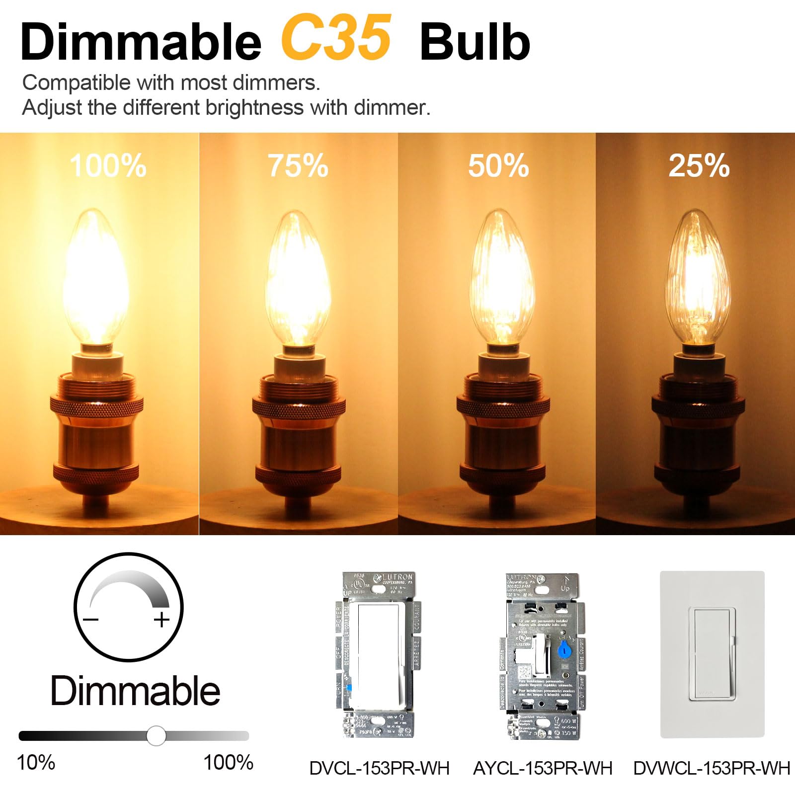 BRIMAX E14 LED Candle Bulbs Dimmable 6W, 60W Equivalent, Soft Warm White 2700K, Flame Wrinkle Glass Shell - Image 2
