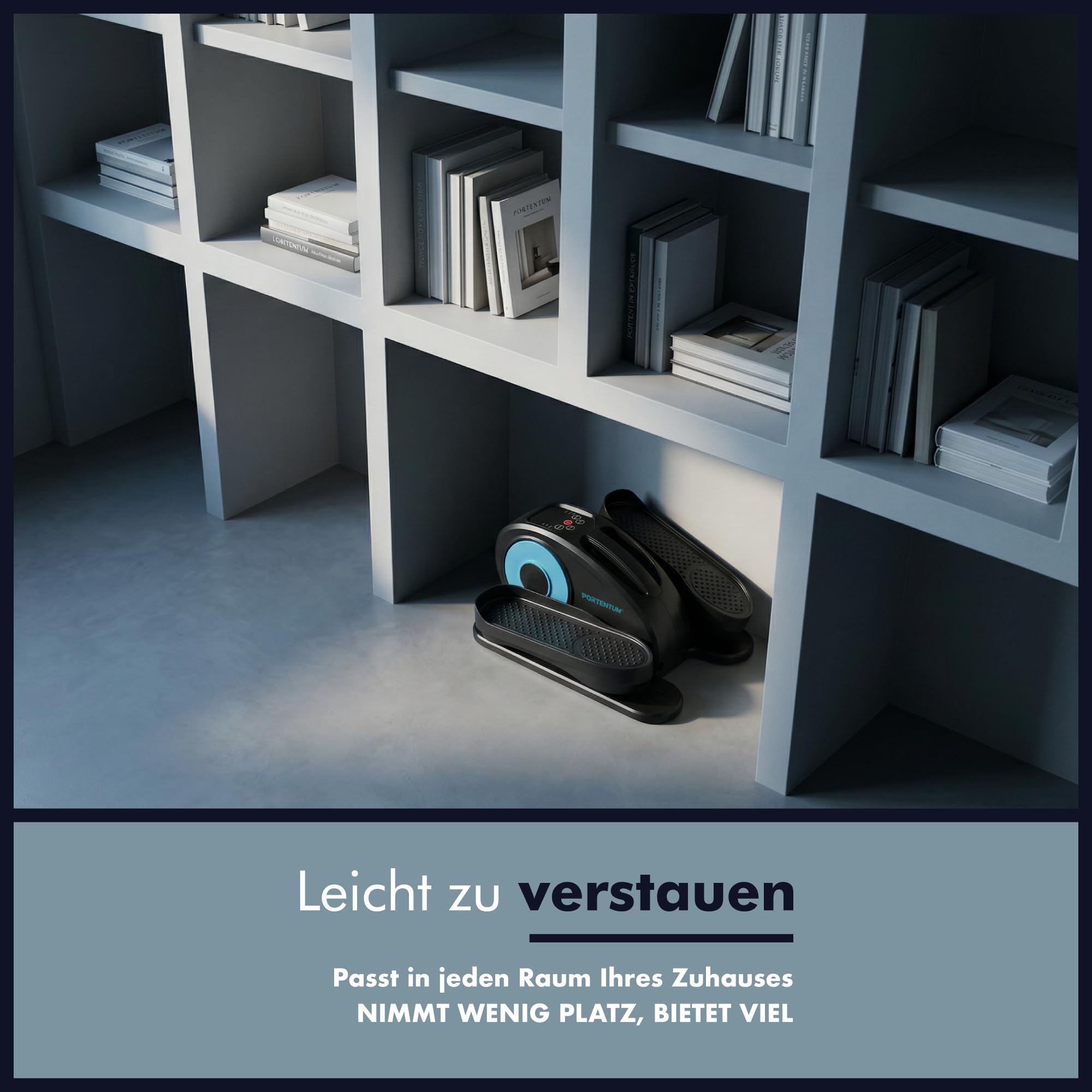 PORTENTUM Mini Ellipsentrainer für Zuhause mit Matte und Schlaufen – Neues Format 2026 kompakter – Pedaltrainer für Senioren automatisch und manuell 12 Geschwindigkeiten – Kompakt für Büro