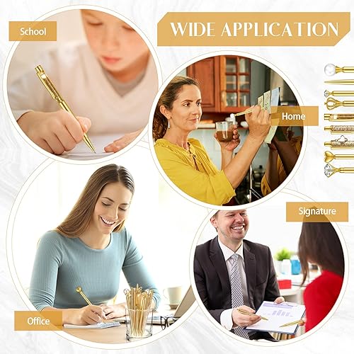 Miniatura 5 de Janmini Juego de 9 bolígrafos de punta de bola de metal con diamantes de cristal y purpurina para diario, tinta negra, cosas bonitas y lindas,