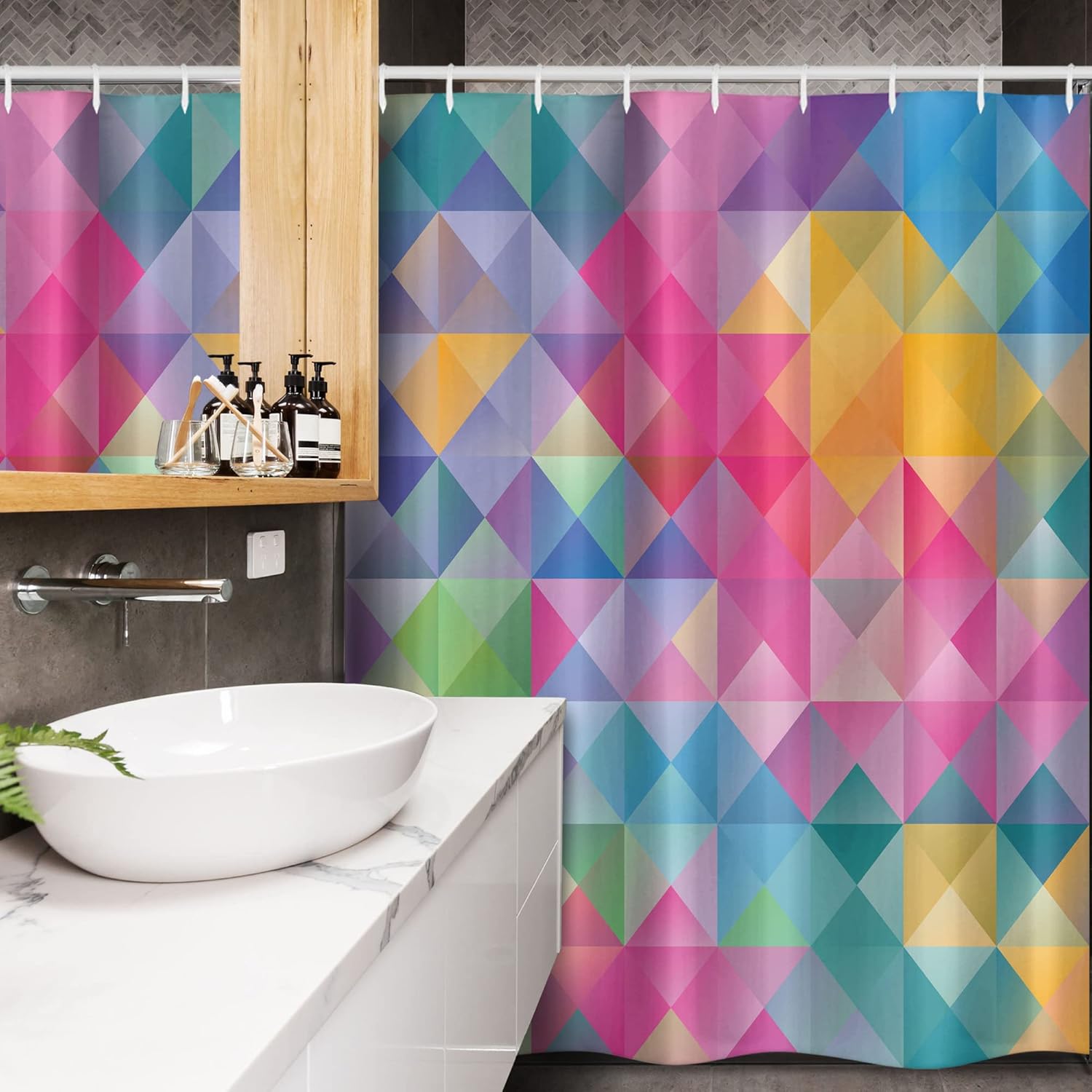 Ambesonne Geometric Stall Shower Curtain, Abstract Blurry Image of Squares Lines Ombre Like Mosaic Honeycomb Grid Art Print, Fabric Bathroom Decor Set with Hooks, 54" W x 78" L, Multicolor Pink