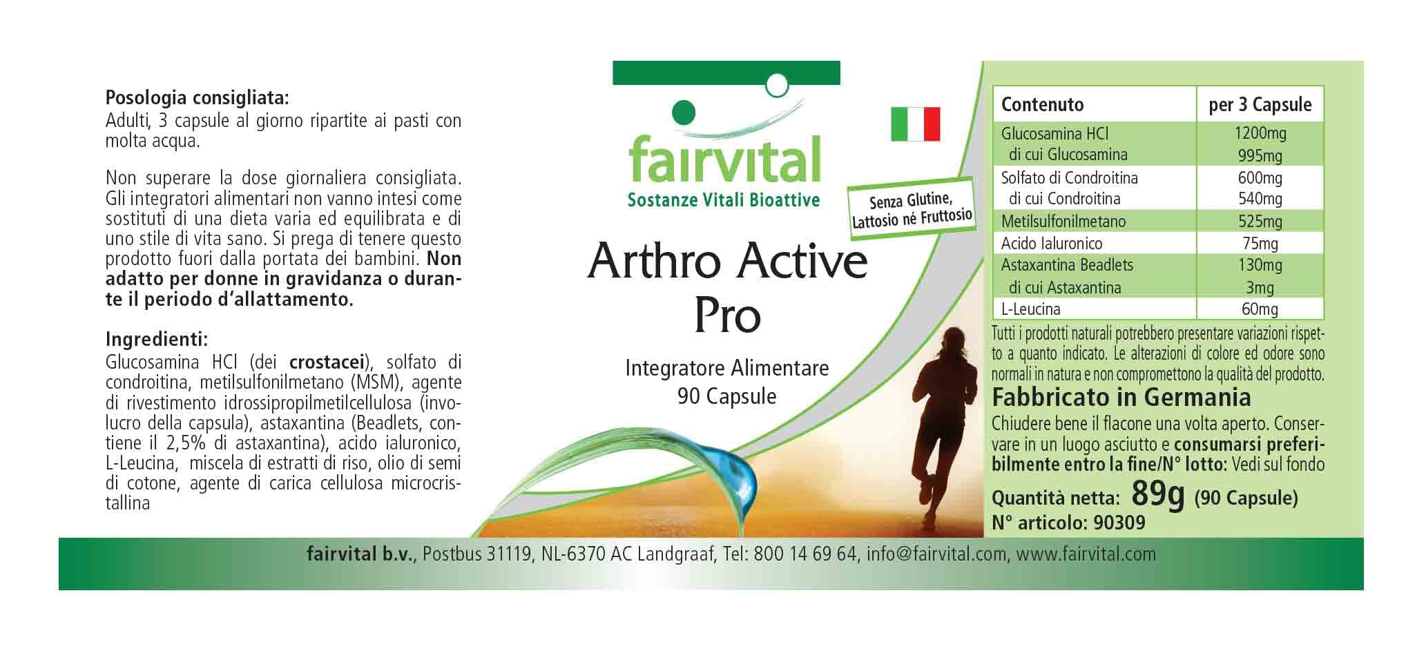 fairvital Gelenk-Aktiv Pro, 90 cápsulas, 1200mg de glucosamina por dosis diaria con sulfato de condroitina + MSM + ácido hialurónico + astaxantina, ALTA DOSIS
