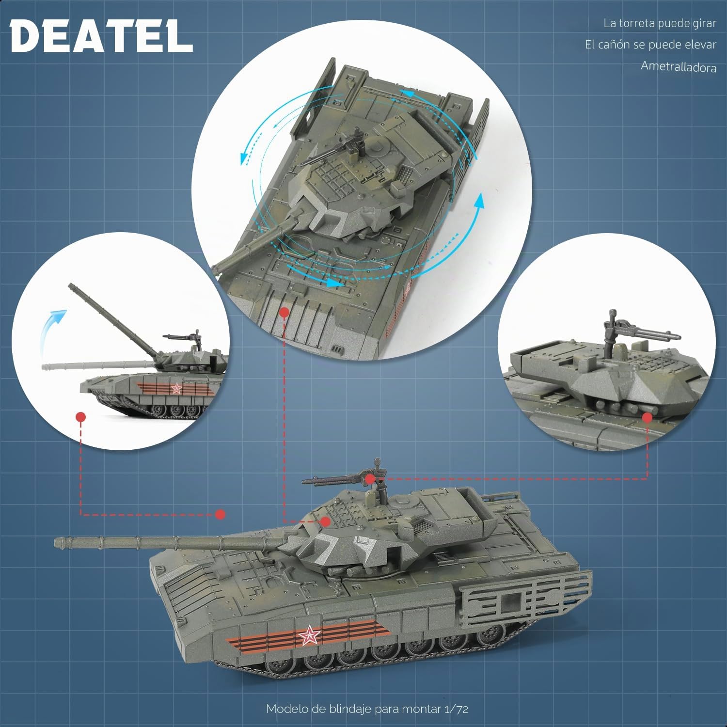SEBUNAS Modelo de tanque militar T14 de construcción rápida a escala 1/72, modelo de tanque de batalla principal T14 para regalo y colección