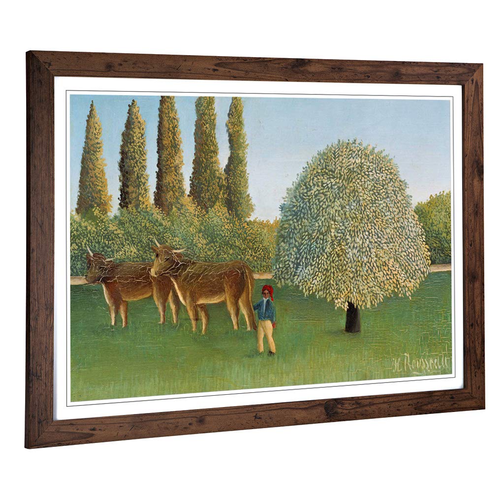 Big Box Art Framed Print of Henri Rousseau Meadowland Design | Wall Art Picture | Home Decor for Kitchen, Living, Dining Room, Bedroom, Hallway, Office, Walnut, A2 / 24.5x18 Inch / 62x45cm