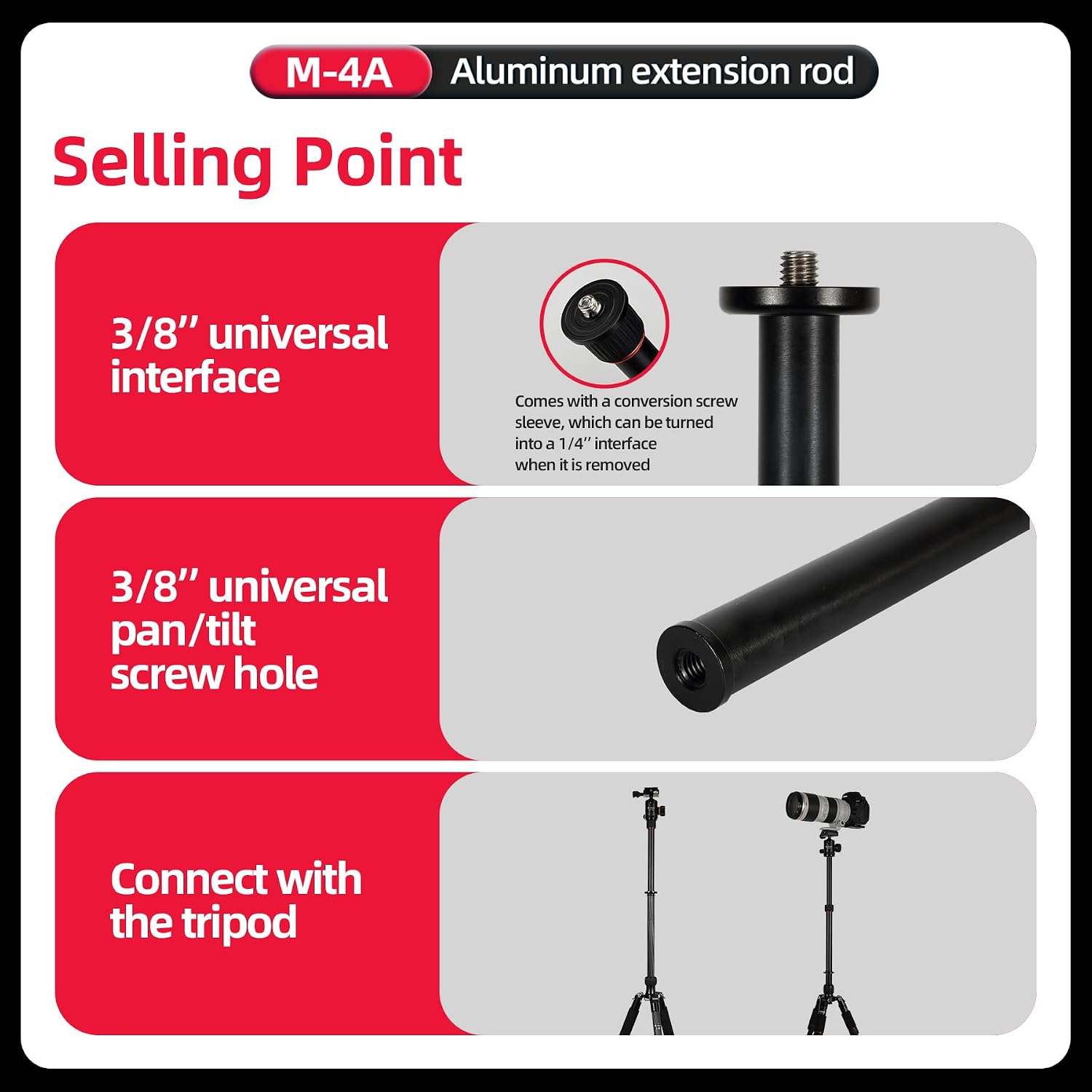 Fotopro Tripod Extension Tube, 2-Section/40cm Aluminum Tripod Center Column Max Load 22lbs