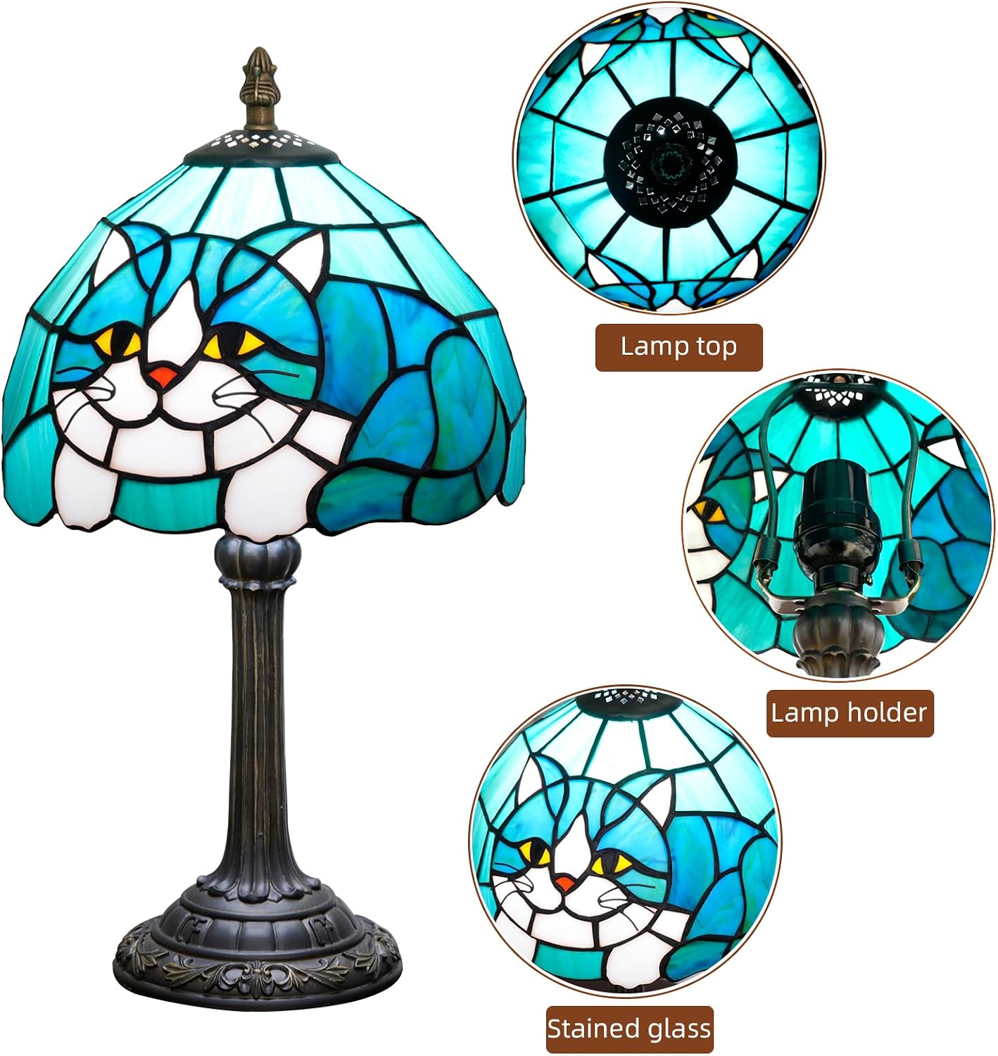 Tiffany Lamp Stained Glass Table Lamp 8X8X14 Inches Cat Style Living Room Bedroom Dorm Kitchen Home Decor Festival Birthday Gift