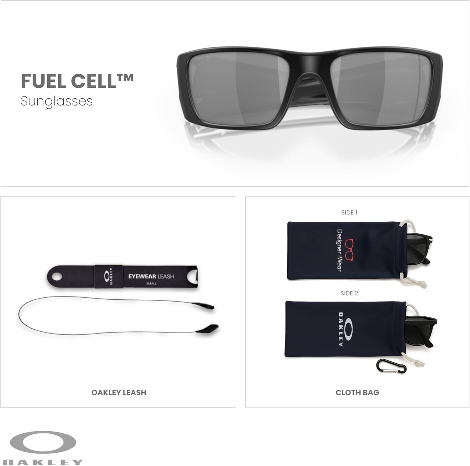 OAKLEY Fuel Cell OO9096 Rectangular Sunglasses For Men+ Bundle Accessory Leash Kit, Microfiber Pouch