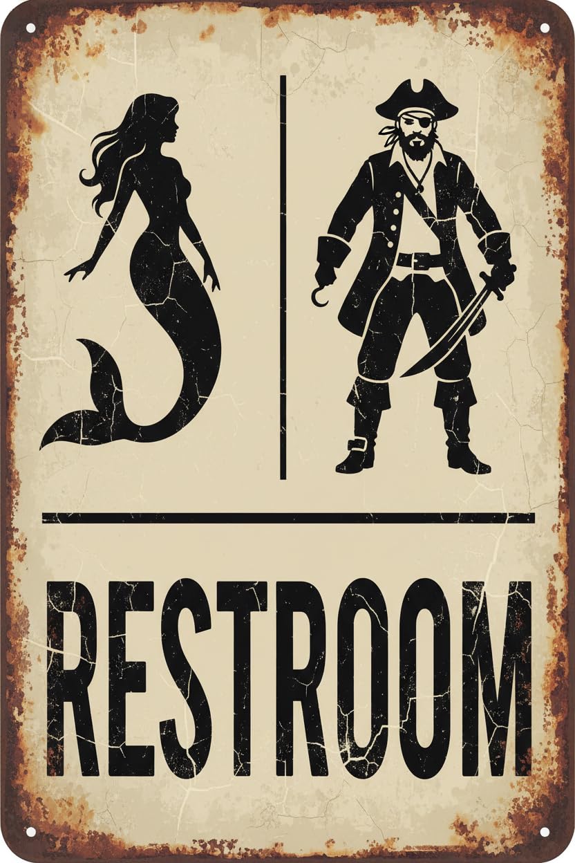 Vintage Metal Tin Sign Ocean Bathroom Decor Pirate And Mermaid Themed Tin Plaque For Beach And Ocean Funny Nautical Decor For Bathroom Bar 8X12 Inch Custom Private Property Signs Outdoor