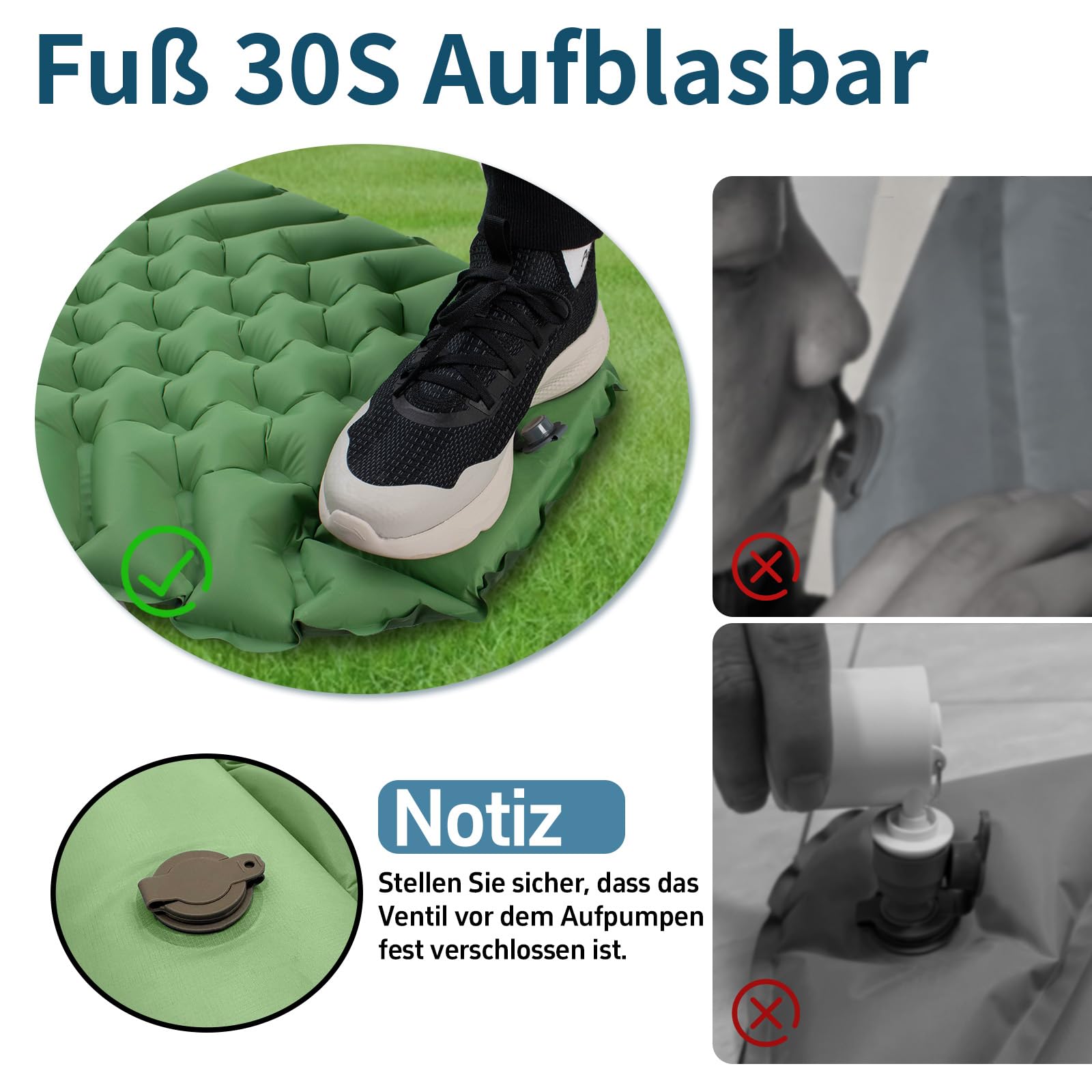 Ultraleichte Isomatte mit separatem Kissen, isomatte selbstaufblasend Isomatte für Outdoor-Rucksackreisen, mit Fußpumpe Wandern und Reisen