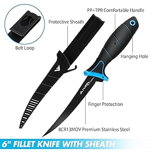 FLISSA Fishing Tool Kit, Fish Gripper with Scale, Braided Line Scissors, Fish Fillet Knife/Muti-Function Fishing Pliers/Fish Hook Remover, Saltwater Resistant Fishing Gear with Safety Coiled Lanyard