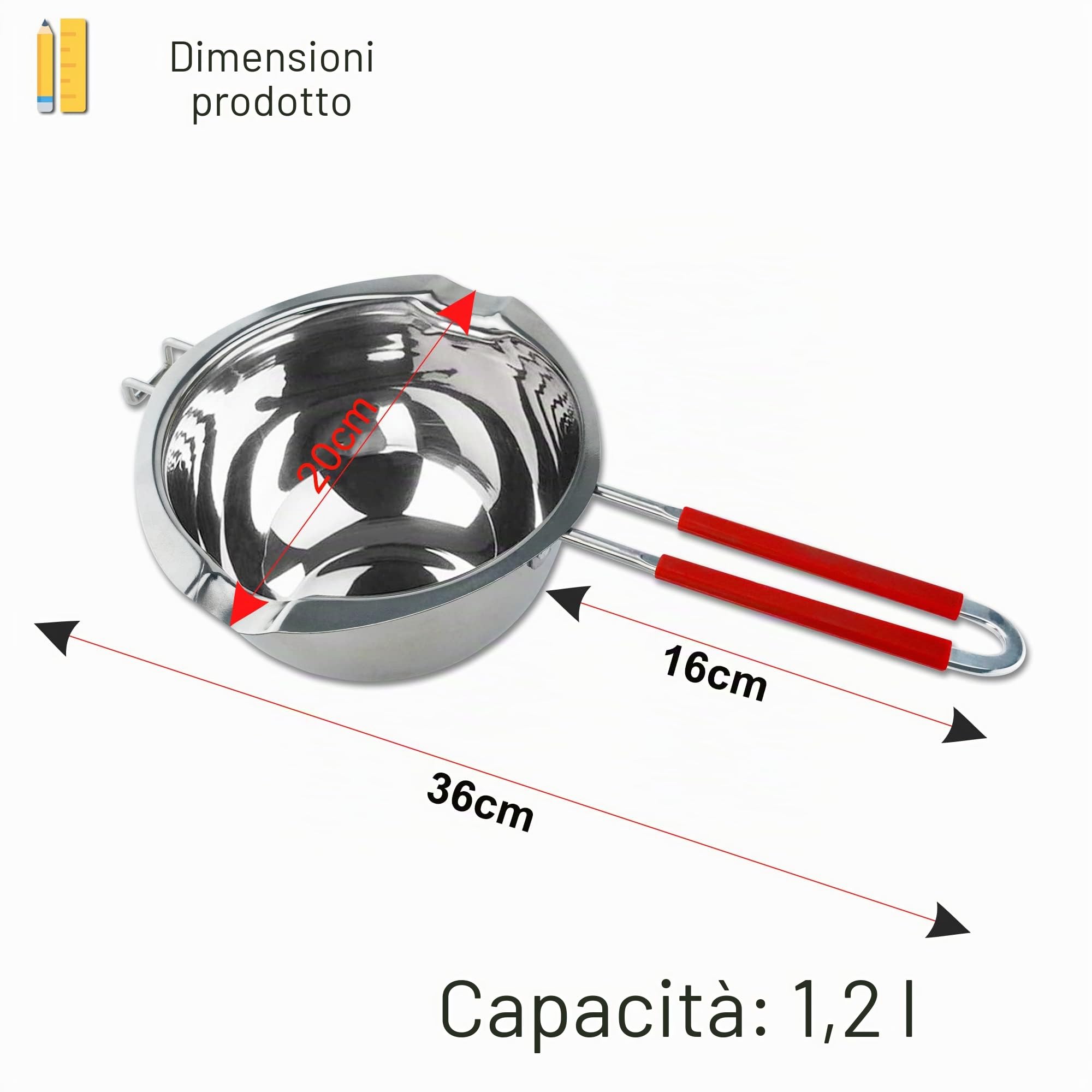 Aslanka Bagnomaria in Acciaio Inox, 1200ml bagnomaria per Cioccolato,Universal Double Boiler beccucci, Manico Resistente al Calore, Fondo Piatto, per Sciogliere Il Formaggio al Burro di Cioccolato