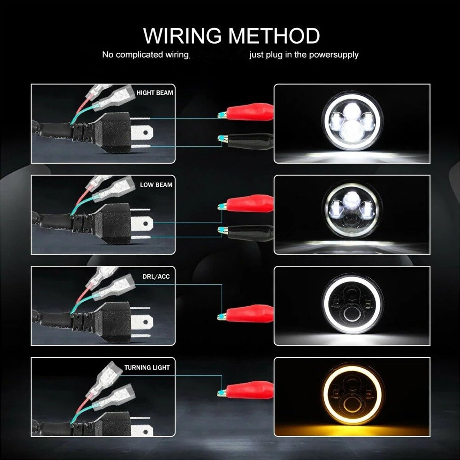Fari Anteriori Fari Anteriori LED 7" Auto 2 Pezzi Hi/Low H4 Halo Angle Eyes Per BMW Per Jeep JK 4x4 Per Suzuki Per Samurai Per Jeep Per Wrangler Per Fuoristrada(2 piece Round-7inch)