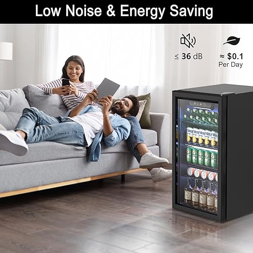 Miniatura 7 de Feelfunn Refrigerador de bebidas  Mini refrigerador con puerta de vidrio para 126 latas para refrescos, cervezas, vino, nevera de bebidas