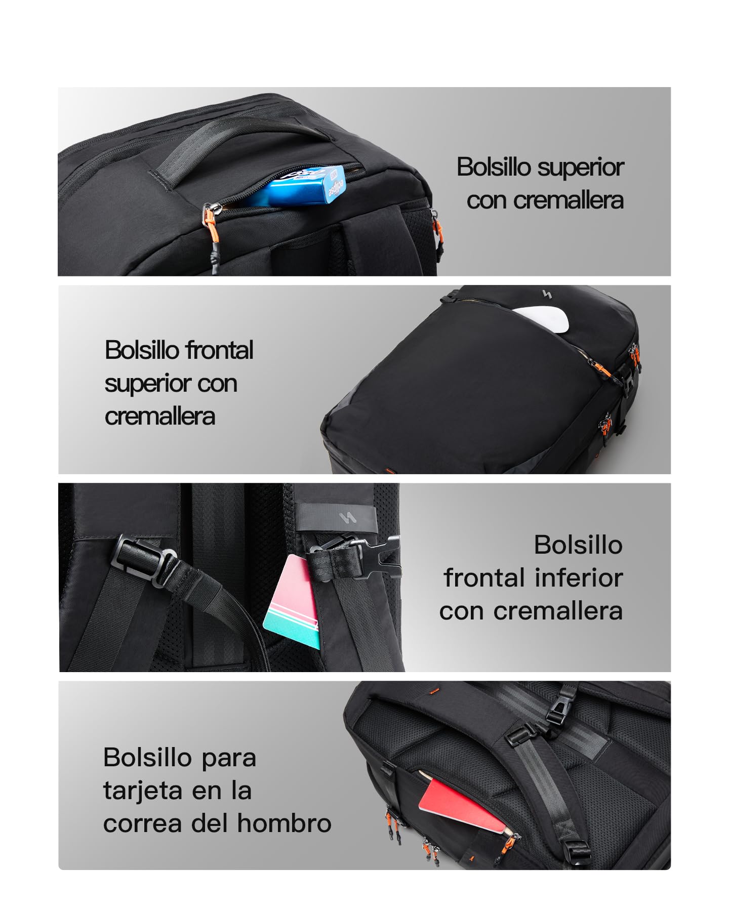 Inateck Mochila de viaje 38,5L de nailon reciclado, mochila de cabina para negocios con acceso rápido TSA, compatible con portátil de 15,6–16", sistema trasero ligero y transpirable