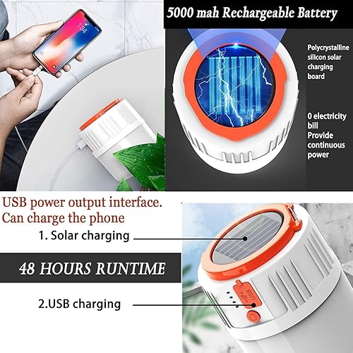 Miniatura 2 de Linterna LED lámpara solar tienda de campaña luz 100W recargable 5000mah control remoto colgante lámpara eléctrica 5 modos de luz impermeable al