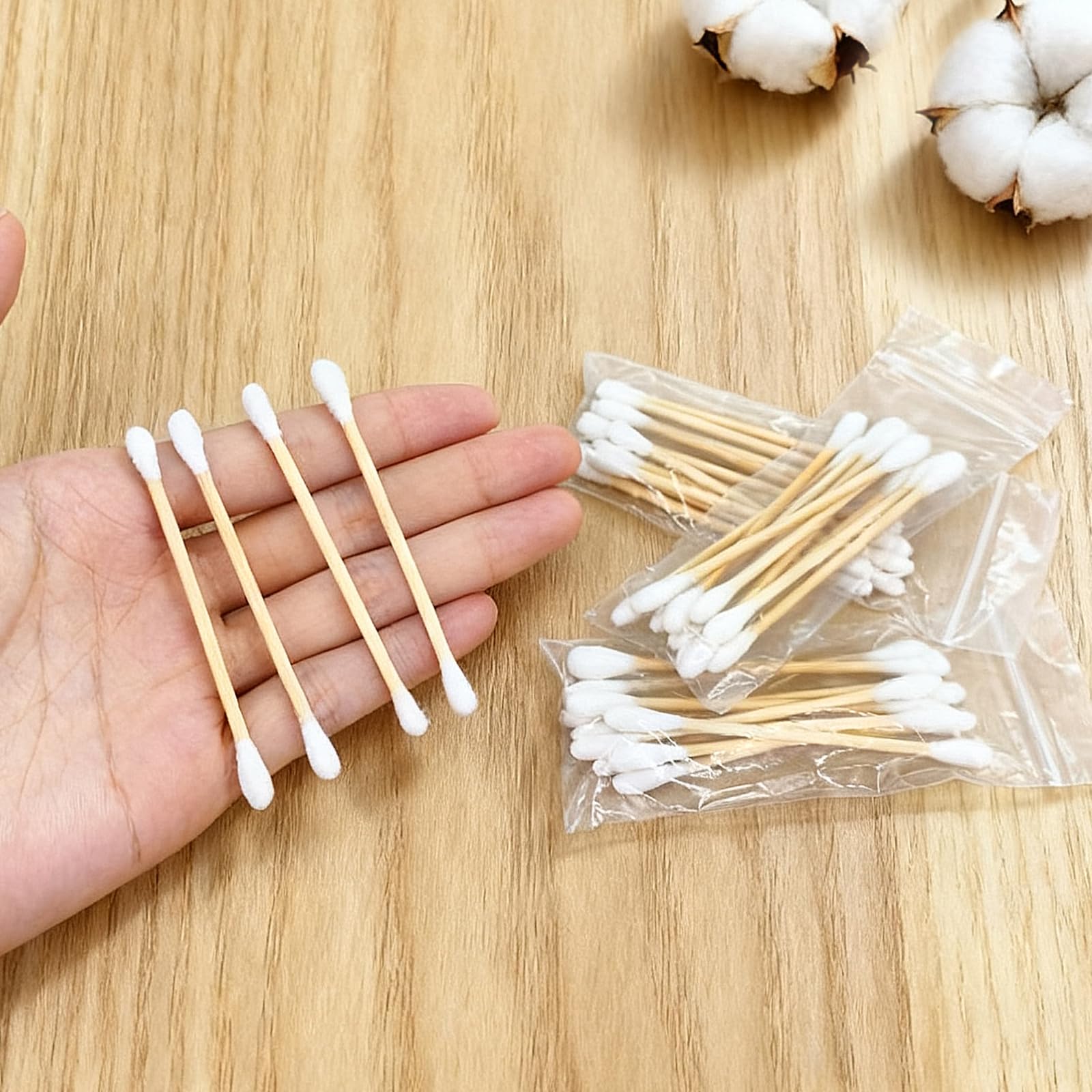 1000 Stück (100 Stück à 100 Stück) Bambus-Wattestäbchen für Ohren, einzeln verpackt, runde Spitze, Bio-Ohrstäbchen, Reise-Ohrreinigung, Wattestäbchen für Make-up, Hotel, Camping