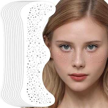 12Pcs Glitter Freckles, Glitter Freckles Silver Freckles, Makeup Patches, Makeup Freckles for Girls Women Silver