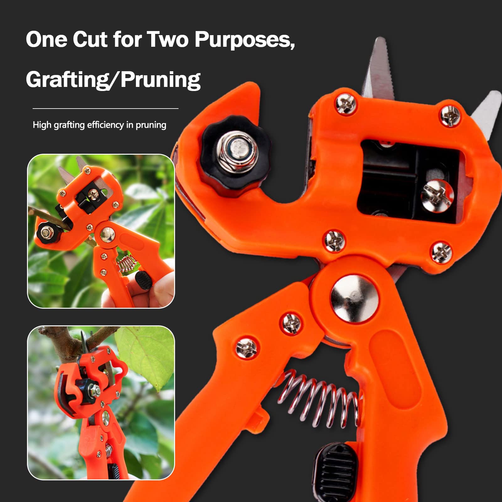 Profi Gartenschere Set, Gartenschere Veredelungszange, Pfropfen Werkzeug Kit Pfropfschere Garten Ratschenschere Professional Garten Veredelungsschere für Blumen Obstbäume Zweige, Orange,Style2