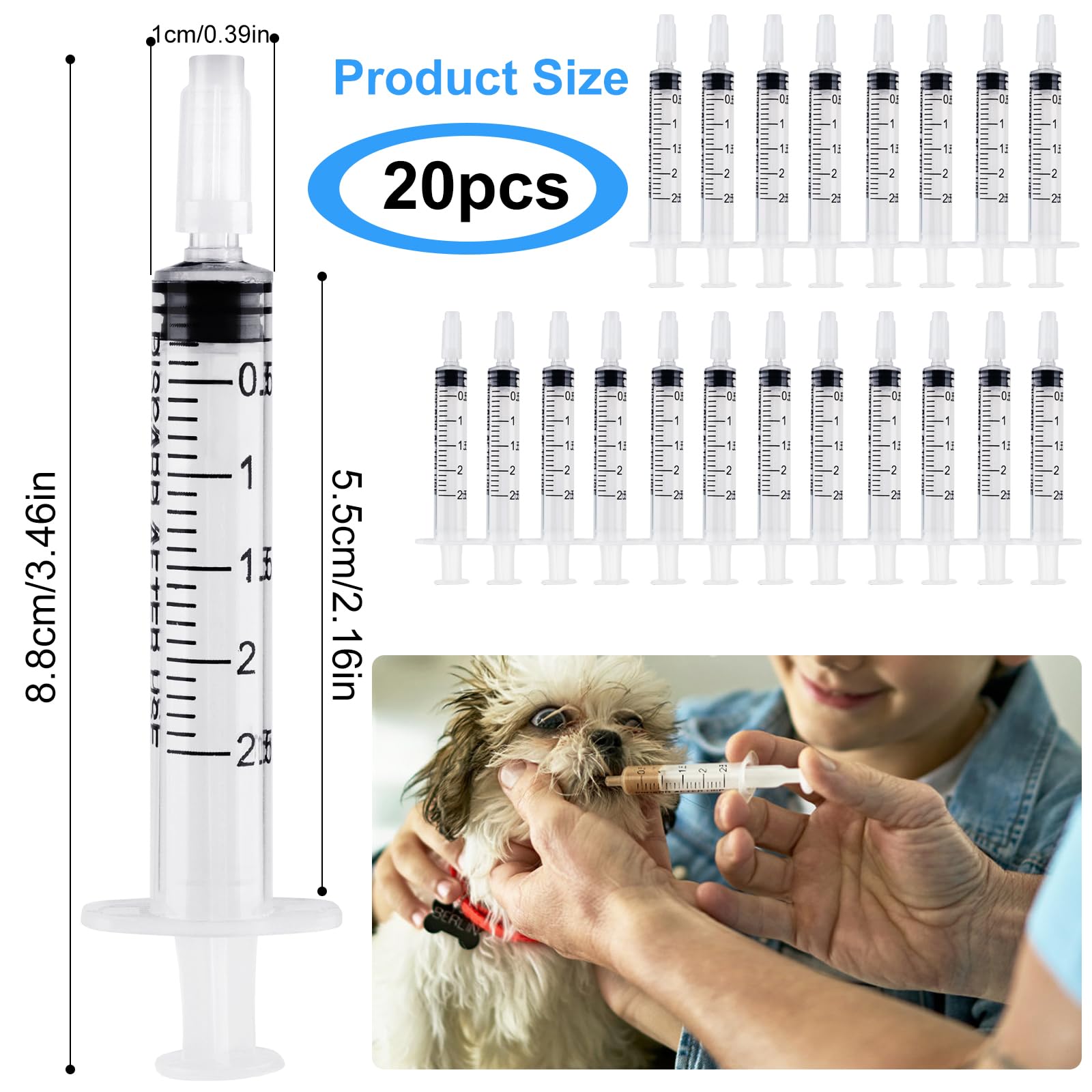 Strzykawki 2,5 ml, 20 sztuk jednorazowe bez igły, plastikowa strzykawka z kołnierzem, strzykawka do pobrania kolostrum, strzykawka dozująca do karmienia małych zwierząt, laboratoria naukowe