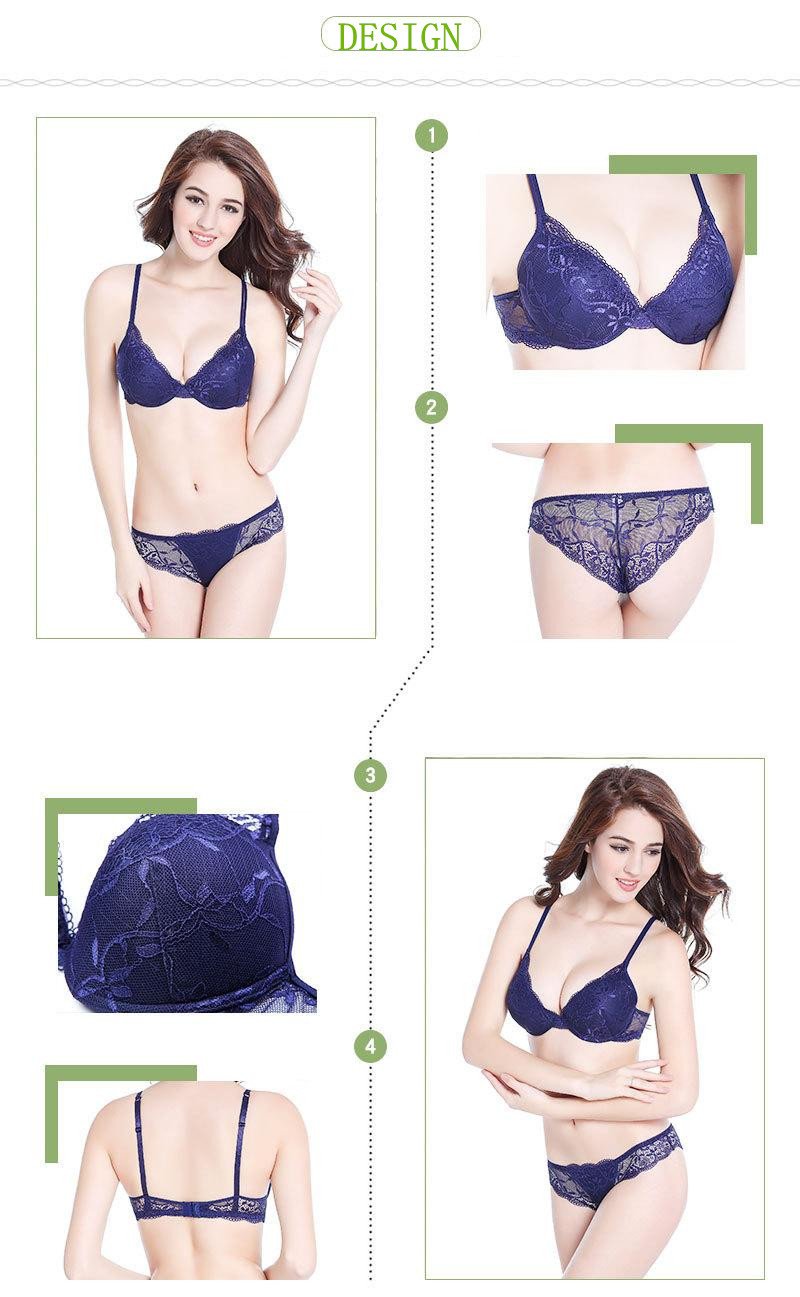 SnowFox Women's Lace Push-Up Bra Underwear Sets - Blue, Size: 70a