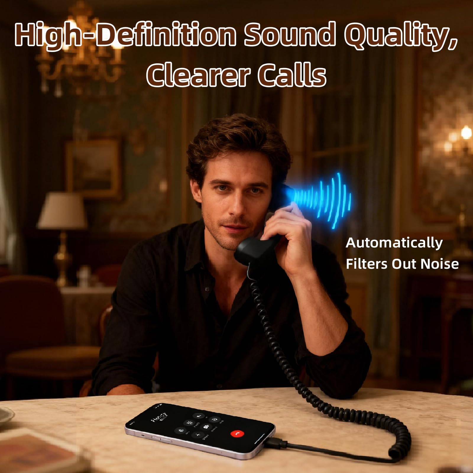 Retro Phone Handset for iPhone & Android, 2026 New Type-C Wired Receiver with Microphone & Speaker, Vintage Landline Style Handle for Noise Cancelling Calls, Meetings, and Home Office Desk Use - 5