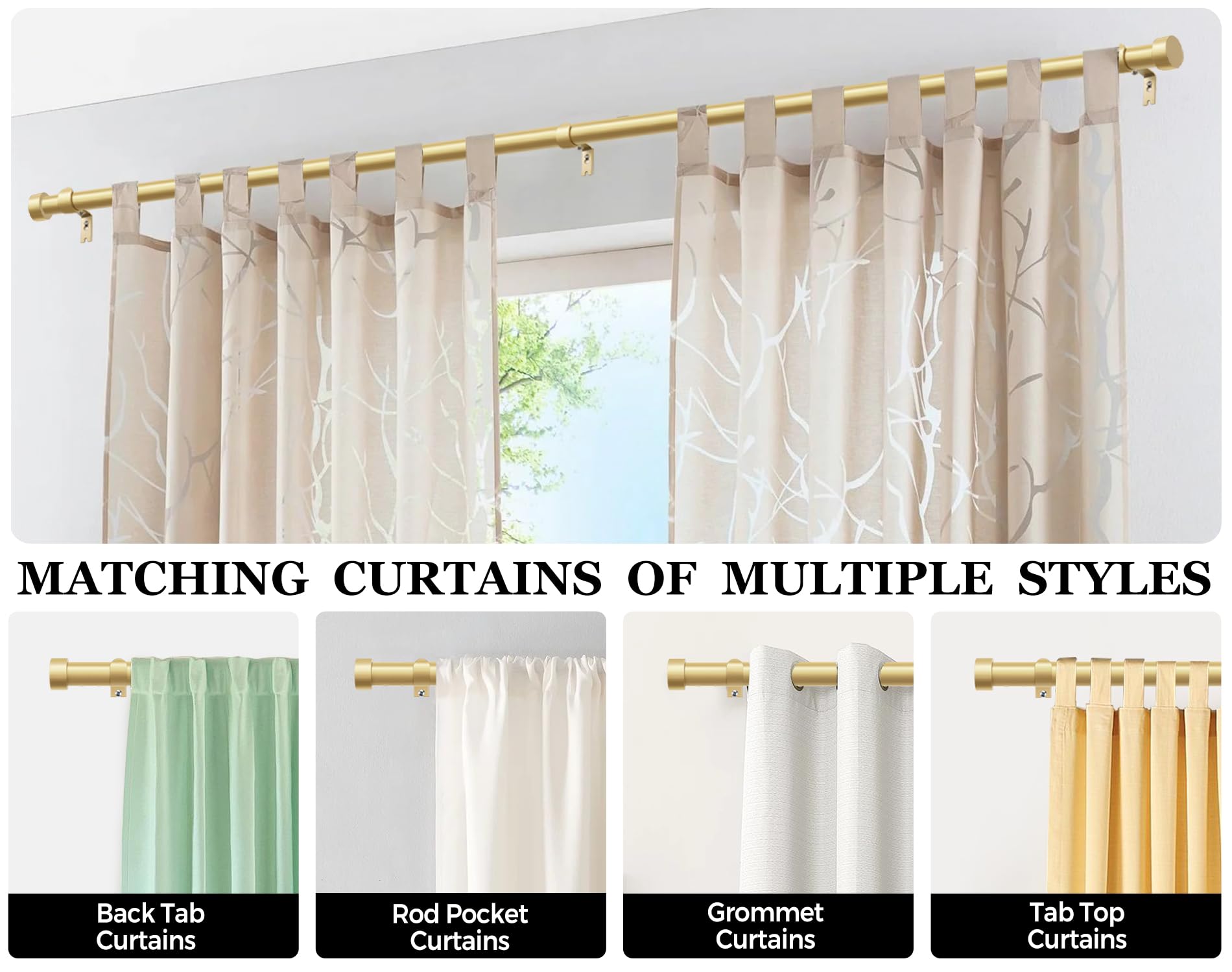 KAMANINA Gold Curtain Pole 80 to 148 cm - Image 4