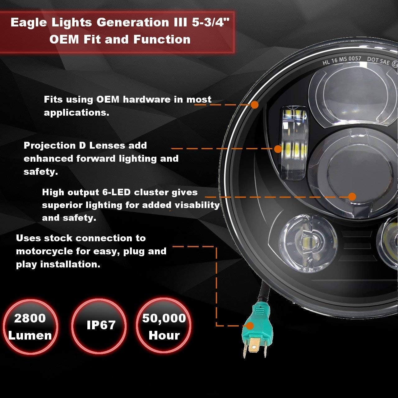 Eagle Lights Indian Scout Headlight Kit for Motorcycles, Fits 2015 to Current Scout 60, Scout and Scout Bobber