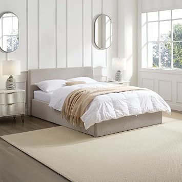 4FT Small Double Gas Lift Up Ottoman Storage Bedframe (H: 88.5cm x W: 138cm x L: 203cm) (Cream Beige)
