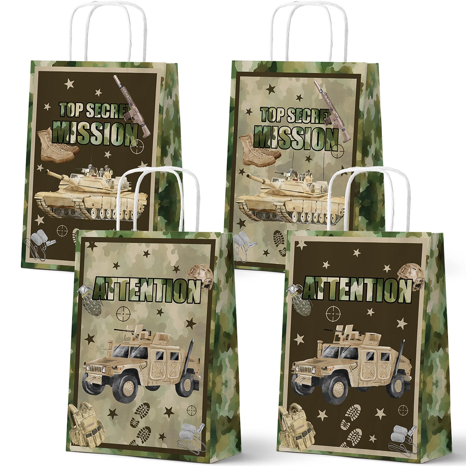 Army Party Favor Bags, 24 Pcs Camouflage Goodie Bags with Handles