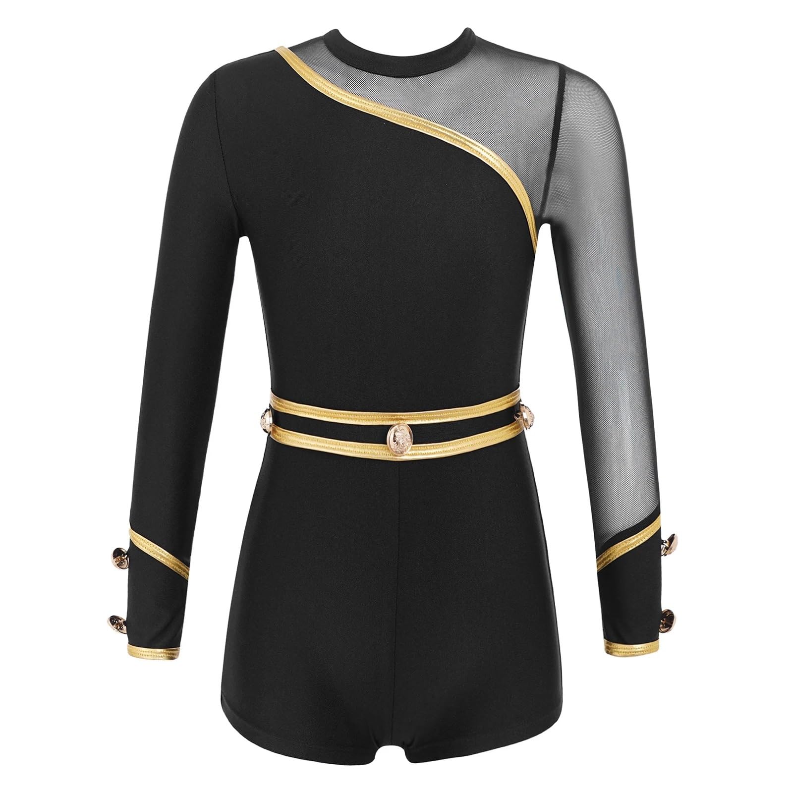 Maillot de Gimnasia Leotardos de Baile de Empalme de Malla de Manga Larga for niñas, Leotardos de Ballet for niñas, Mono for Gimnasia, Ropa de Baile de Rendimiento(Black,16)