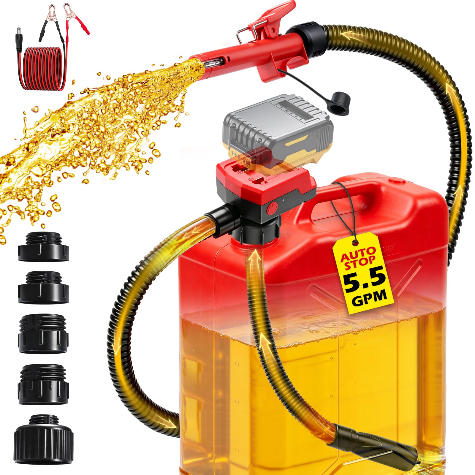 5.5 GPM Cordless Fuel Transfer Pump, with Auto Shut- Off & Beep Alert.