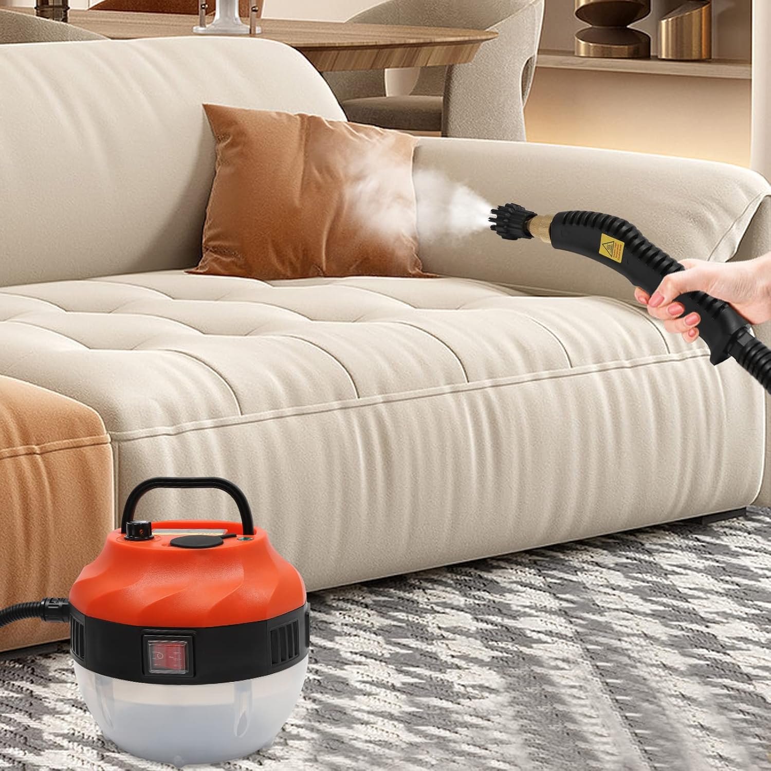 Steam Cleaner Handheld for Home Use 1600W Portable Steamer for Cleaning 1.35L/0.35Gal Water Tank Capacity Steam Cleaner for Car, Floor, Tiles, Kitchen, Bathroom (Orange)