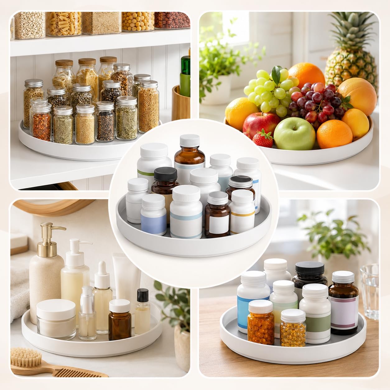9.8-Inch Round Medicine Bottle Organizer, Rotating Lazy Susan for Cabinets, Vitamin, Pill & Supplement Storage in Bathroom, Kitchen & Pantry