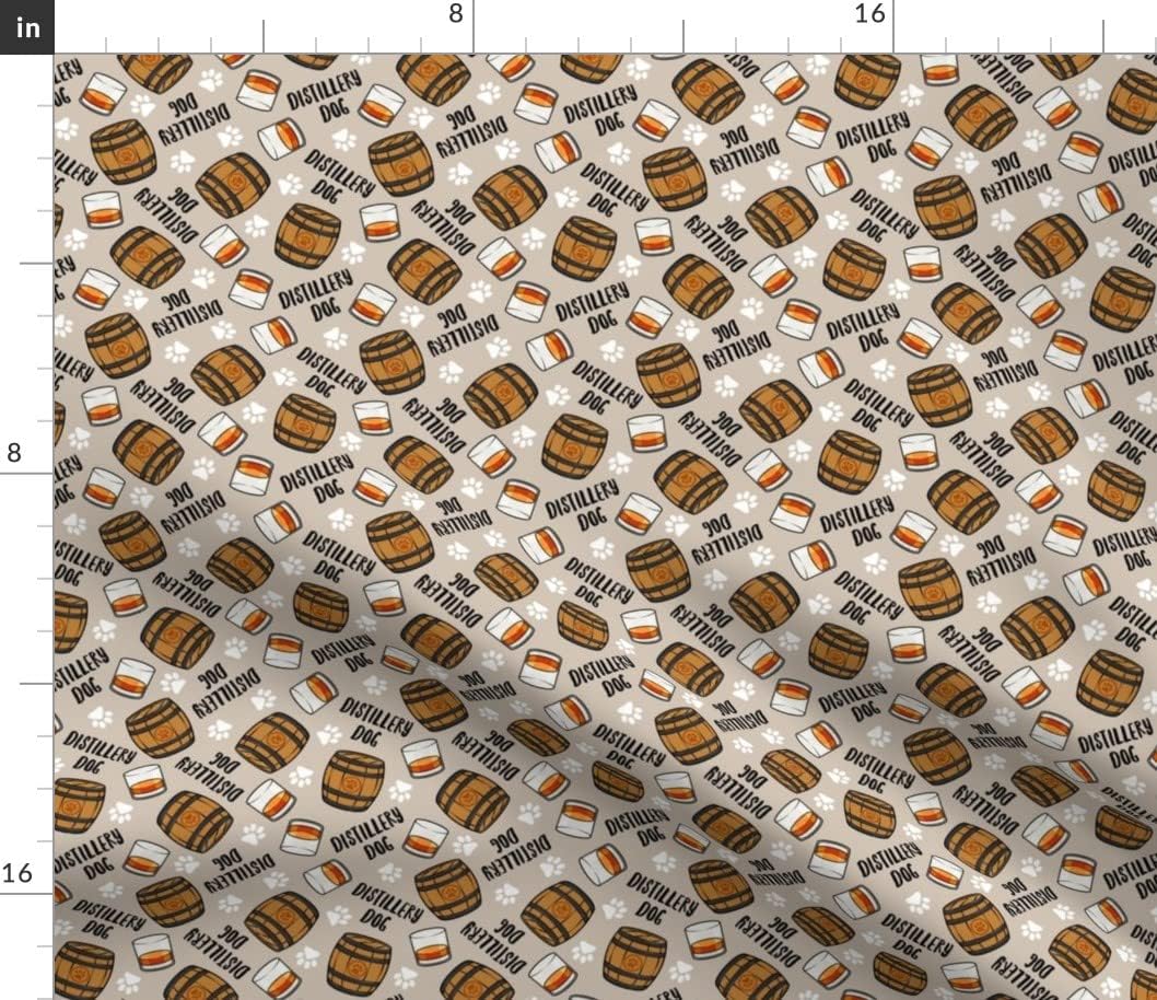 Spoonflower Fabric - Whisky Barrel Cute Whiskey Liquor Bourbon Dogs Animals Paw Print Beer Printed on Petal Signature Cotton Fabric by The Yard - Sewing Quilting Apparel Crafts Decor