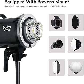 Godox MS300V MS300-V Studio Flash Strobe, MS300 V 300W Monolight with Bowens Mount, 2.4G Wireless X System, LED Modeling Lamp, 0.1-1.8s Recycle, GODOX MS 300 V Strobe Light for Photography - 110V