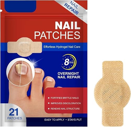 Nail Patches, 8-Hour Overnight Treatment, Fast-Acting Toenail Repair Patches, 21 Patch,for Damaged Nails Foot Nails Repair and Care,Strengthens Brittle Nail