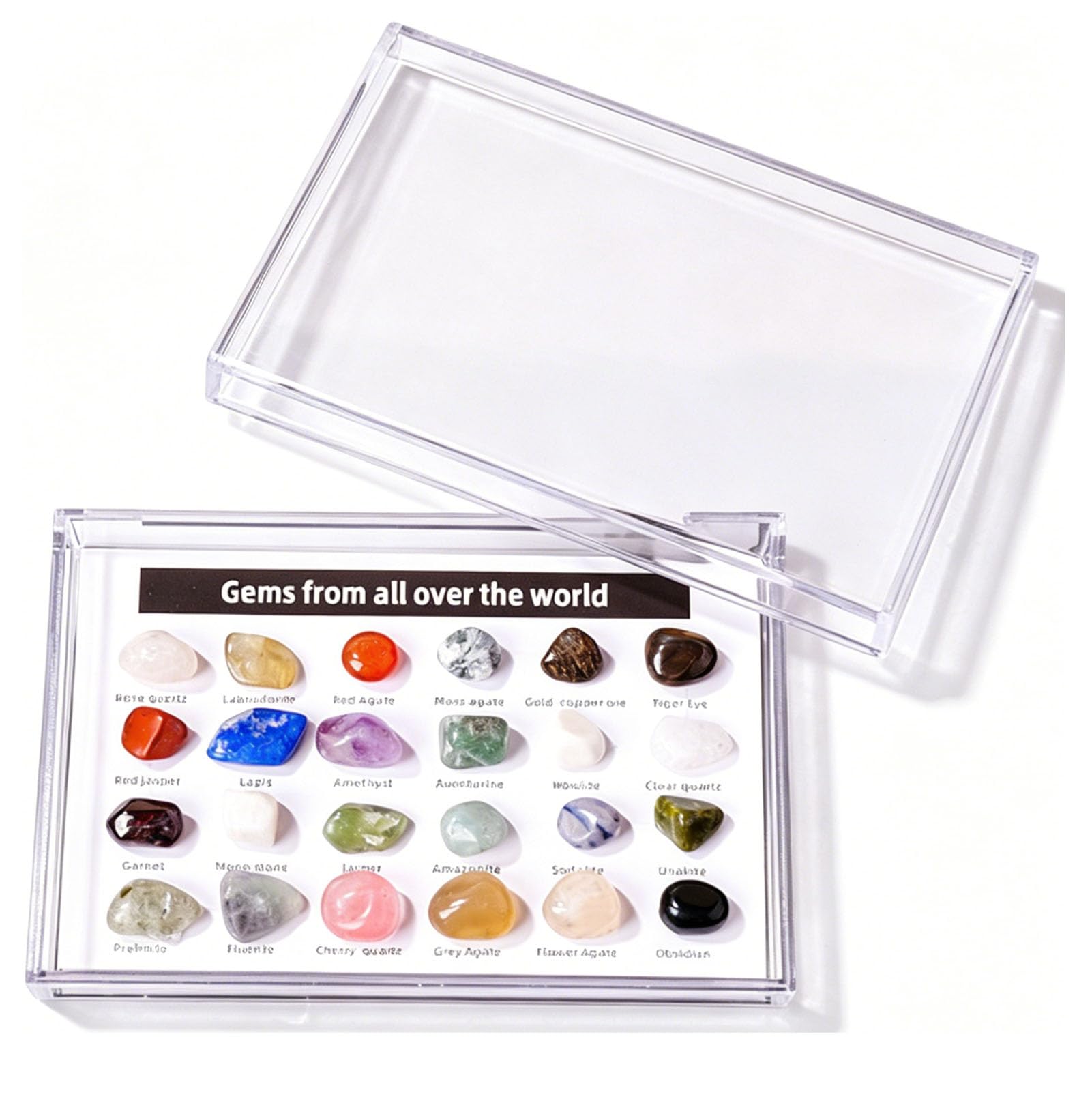 Zooeelly Rare Natural Naturally Mineral Specimen Collection Gift Box Exquisite Minerals-Square Acrylic Display Case for Mineral Enthusiasts,Geography Enthusiast,B
