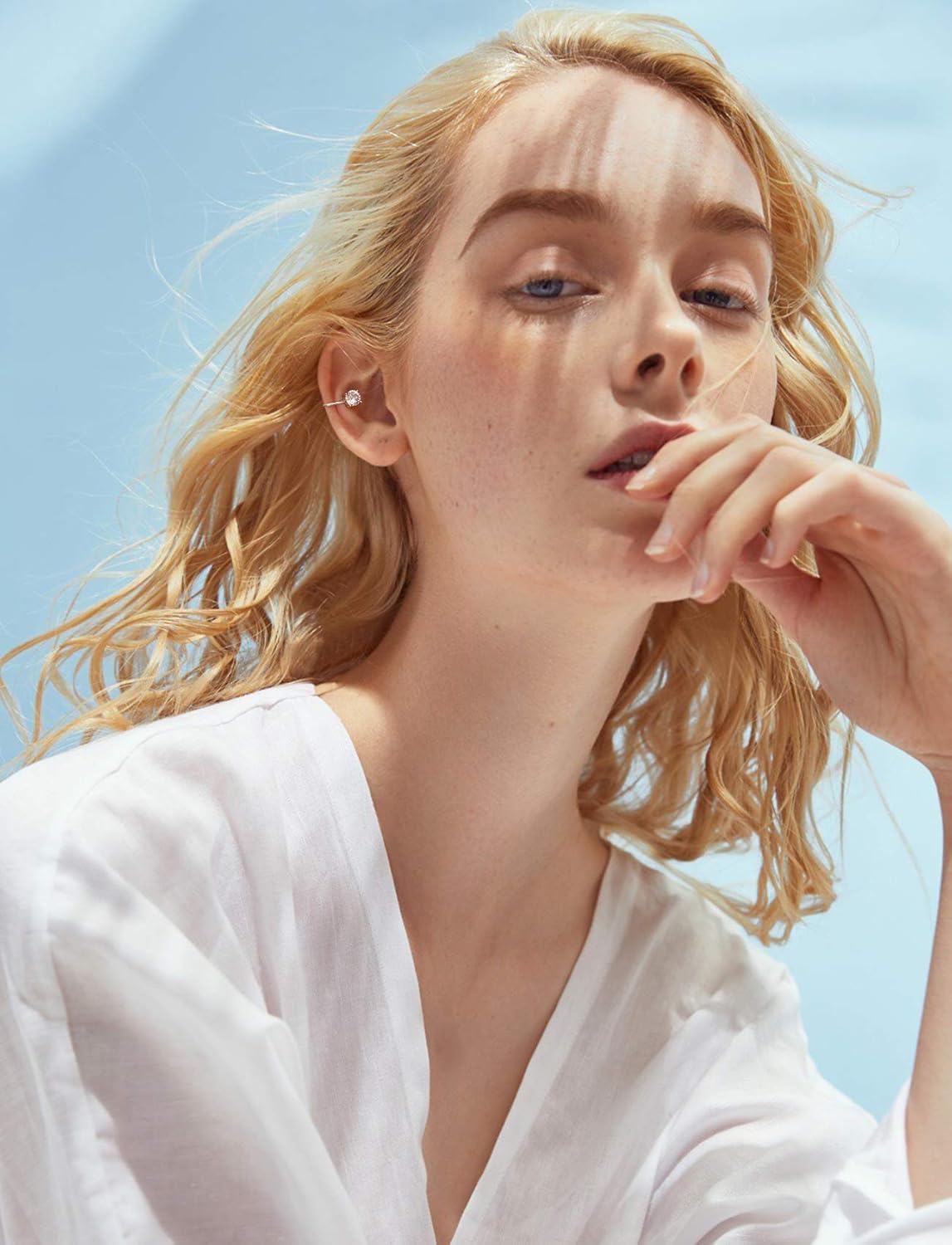 Cubic Zirconia Ear Cuffs - Sterling Silver Hypoallergenic Non-Piercing Cartilage Earrings CZ Clip on Earrings Round Crystal Stud Earrings for Women Girls 6mm - Image 3