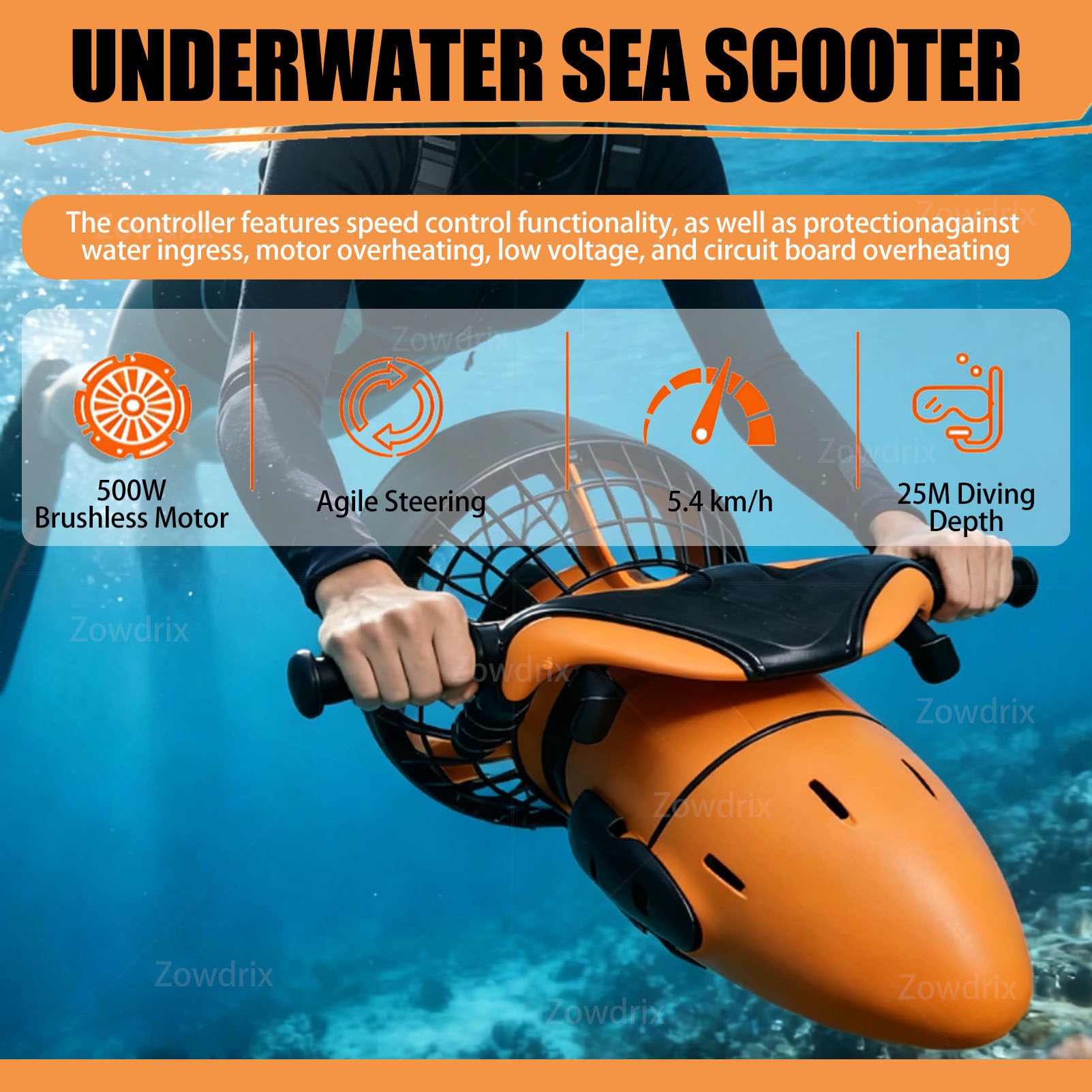 Set di Propulsori Subacquei da 500 W, Controllo della Galleggiabilità Regolabile E profondità Massima di 25 M, Elicas Subacquea Portatile per Sport Acquatici in Mare