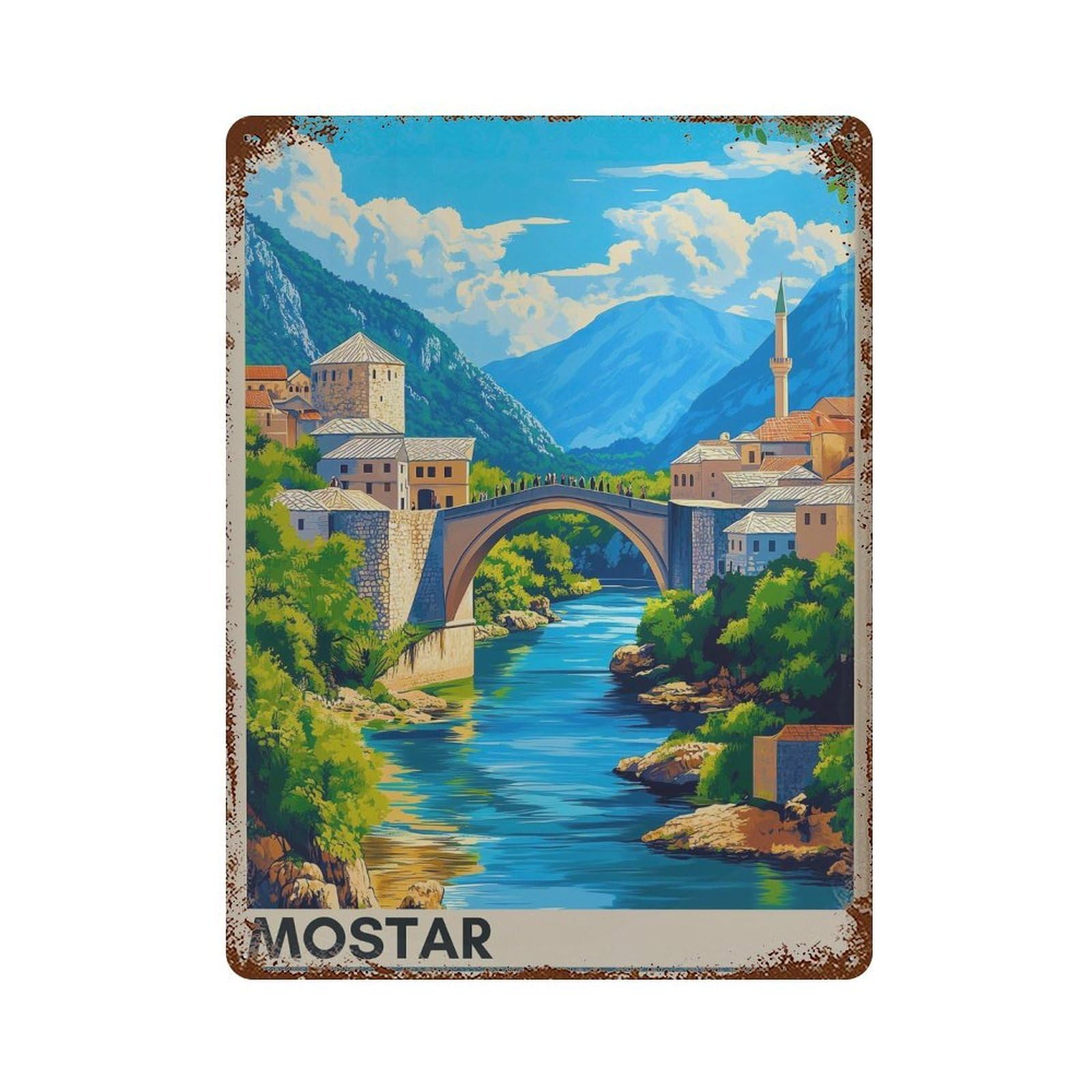 xiaoxiaoshen Mostar Travel Bosnia And Herzegovina Wall Decor Art Metal Tin Poster Modern Home Decor Art Home Bar Shop Decorations Vintage Sign 40x30cm