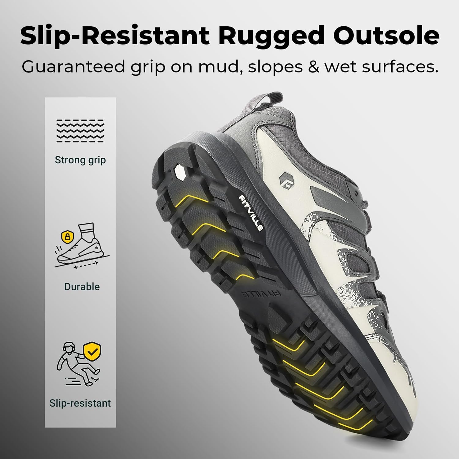 FitVille Men's Wide Hiking Shoes Water Repellent Trekking Trails Outdoor Sneakers Cushioned Lightweight Walking Running Shoes with Arch Support - Image 4