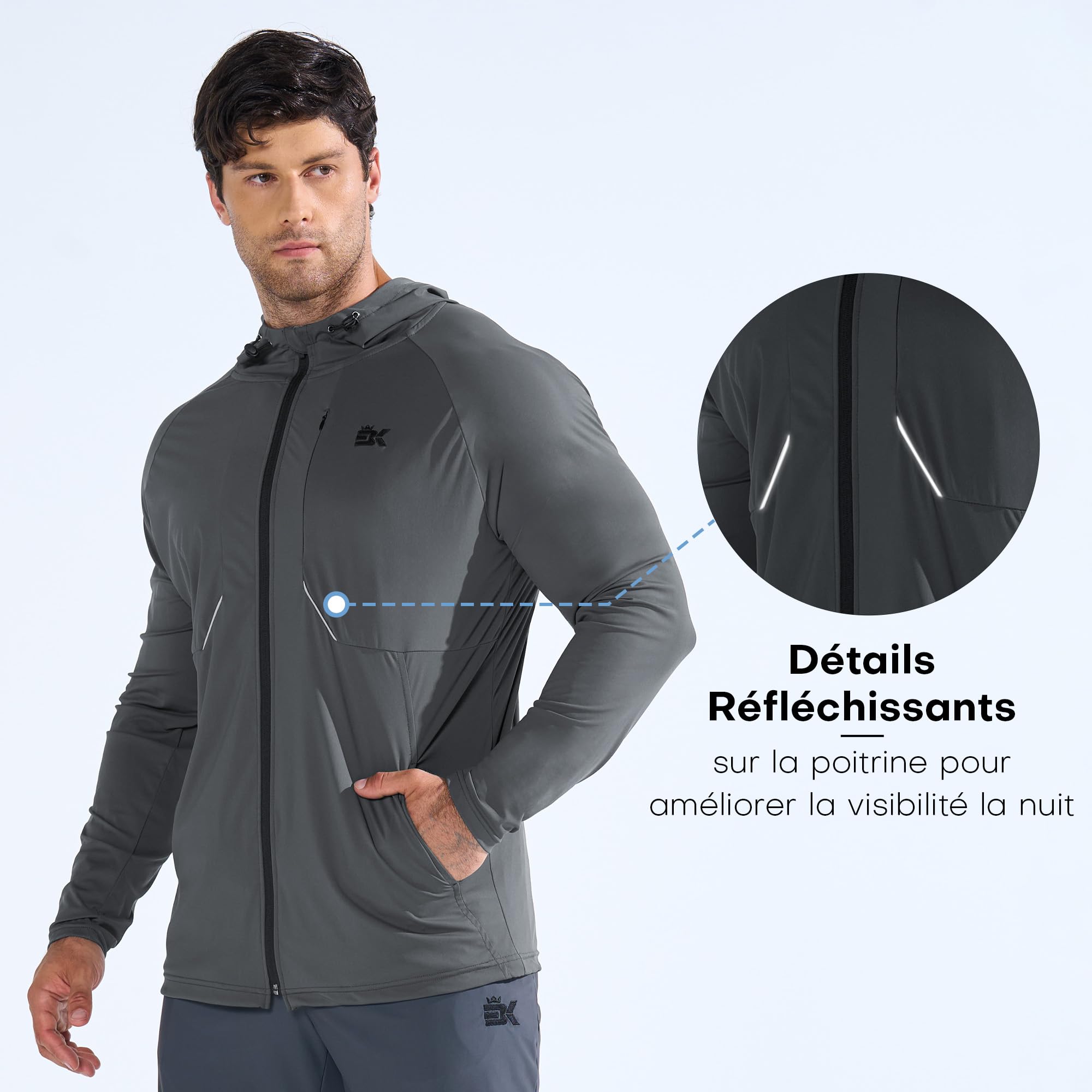 BROKIG LightArmor Chaqueta Running Hombre Sudadera con capucha con cremallera deportiva a prueba de viento Chándal Sudadera con capucha para hombre