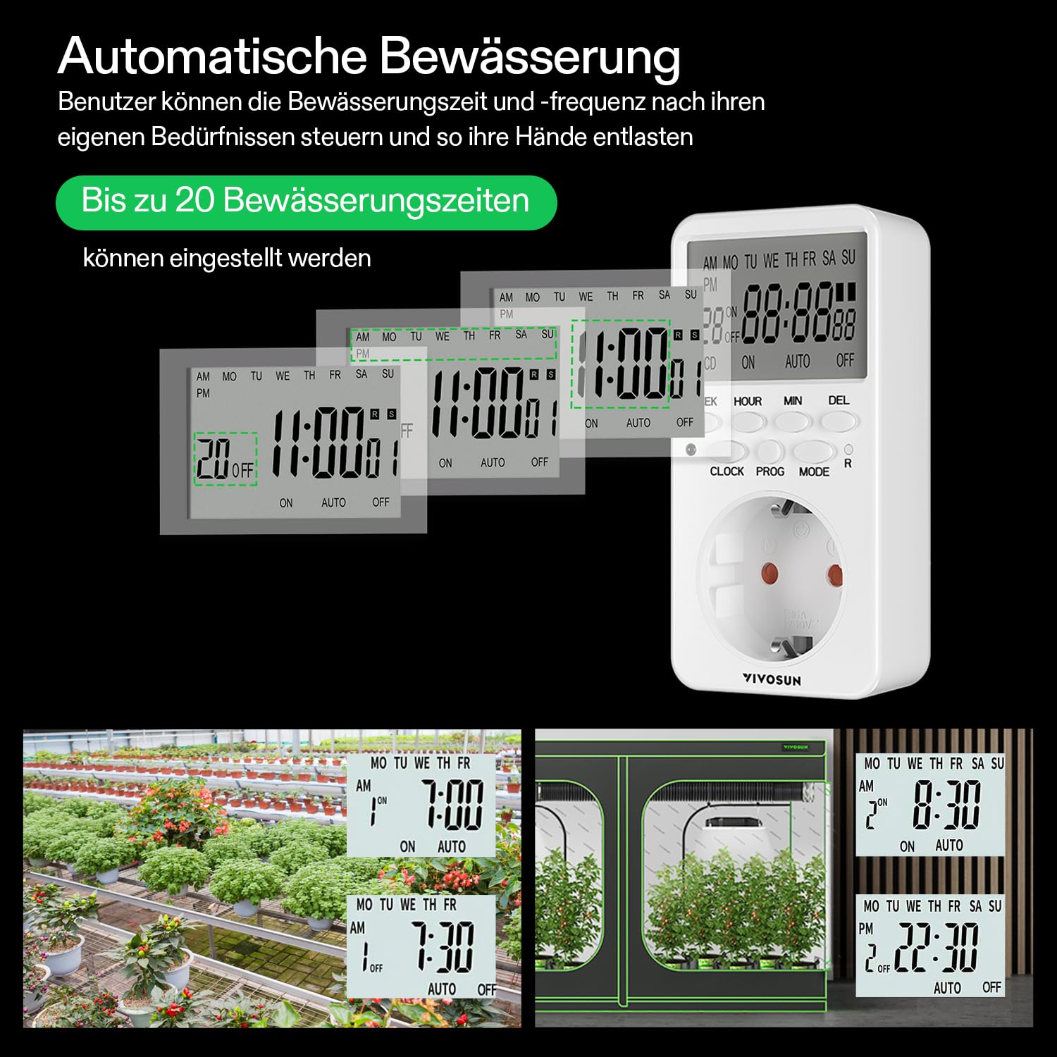 VIVOSUN Bewässerungssystem automatisches Tropfbewässerungsset 15W mit Pumpe,Timer und Regler,8 Tropfer für Indoor und Outdoor Pflanzen