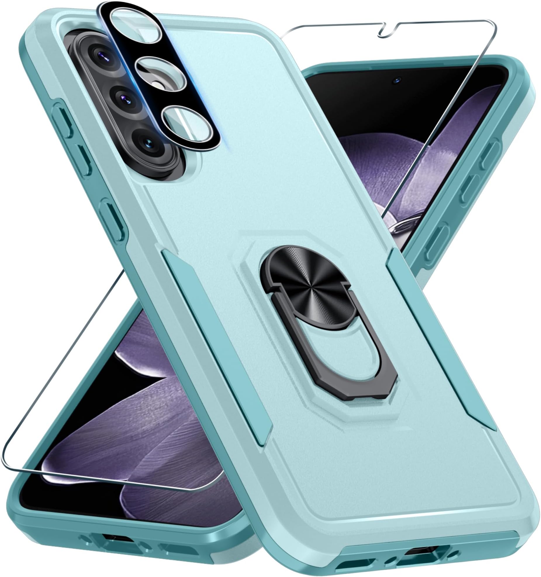Janmitta Compatible with Samsung Galaxy A36 5G Case with Screen Protector+Camera Lens Protector,Heavy Duty Full Body Phone Cover Built in Ring Holder Kickstand,2025 Mint Green