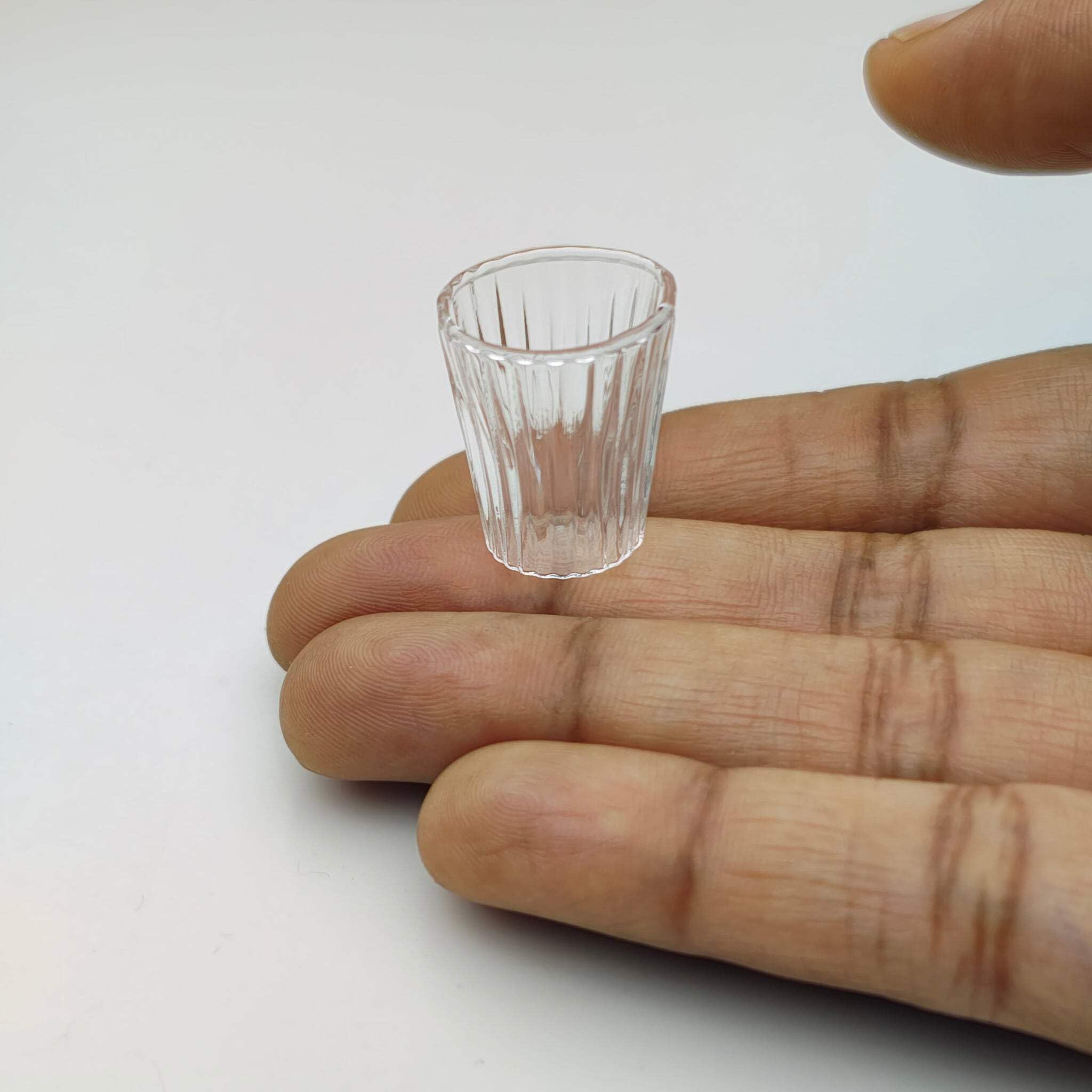 Dollhouse Miniature Stripe Short Glass – Clear Ribbed Drinking Glass for Doll House | Miniature Tableware Accessory for Diorama & Collectible Display-image-46