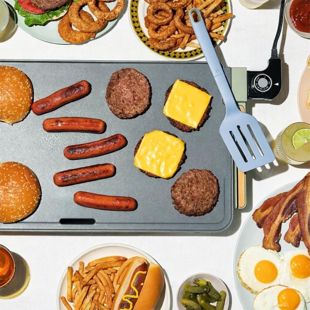 Wonderful XL Electric Griddle 12x22 Inch, 1500W, PFOS-PFOA-Free Quantum2 Nonstick, Removable Drip Tray (Sage Green)